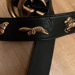 Gucci GG Animal Stud Black Leather Belt- size 120cm Gucci Black Leather Animal Stud GG Marmont Buckle Belt 85CM  main image 4